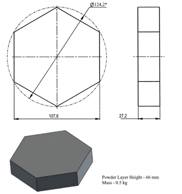 Чертеж и 3D-модель шестигранной пластины